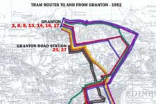 Map of tram routes serving Granton – Click to enlarge